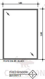 Aluminum Fixed window, Black, 1800*2600mm