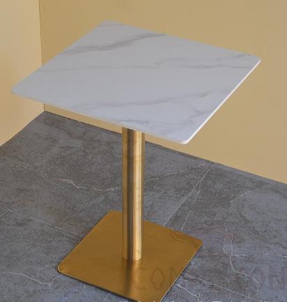Square Table, Snow Mountain Stone + Stainless Steel Titanium Base, 60*60*75Cm