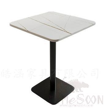 Square Table, Lauren White Gold + Black Steel Plate Base, 60*60*75Cm