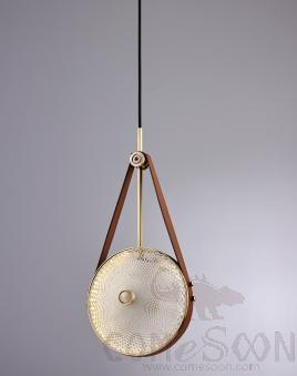 Small Chandelier, Full Copper+Leather+Glass, D200*W180*H450Mm