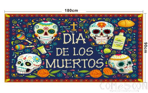 Day Of The Dead Background Decorated With Flags,Polyester Cloth,180*90cm