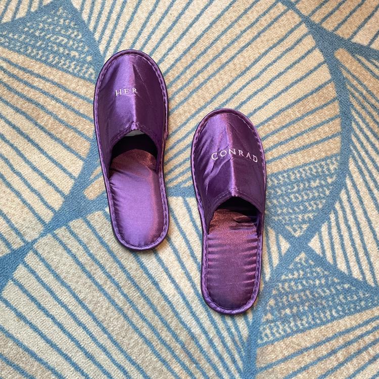 Slippers, Purple Ribbon Fabric