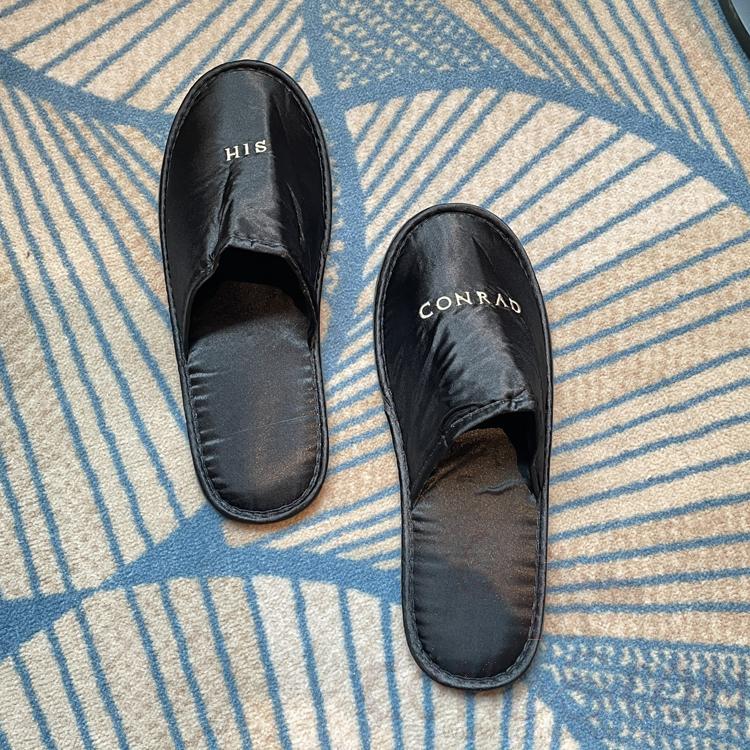 Slippers, Black Ribbon Fabric