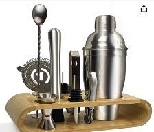 Cocktail Shaker Set with Bamboo Stand