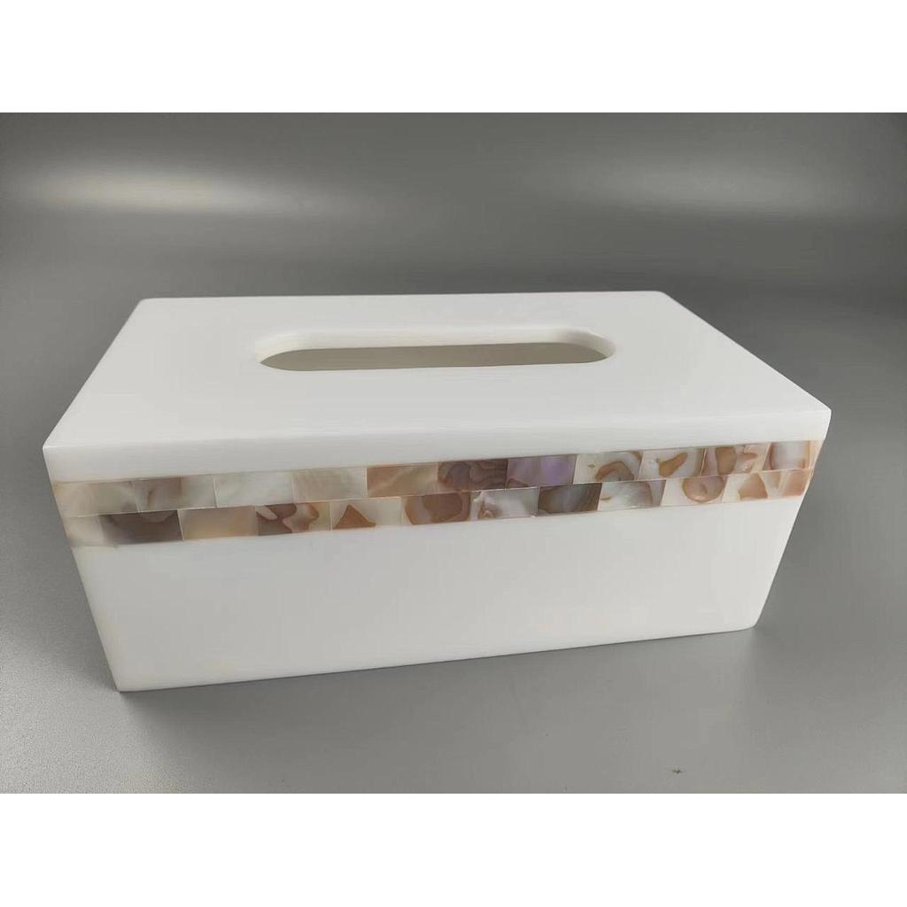 Sangeli Rectangular Tissue Box, Resin + Flower Shell, 22*12.2*8.8Cm
