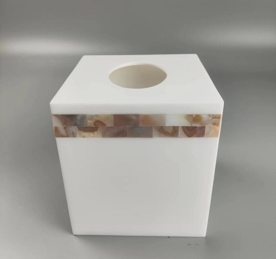 Sangeli Square Tissue Boxes, Resin+Flower Shell, 130*130*95Mm