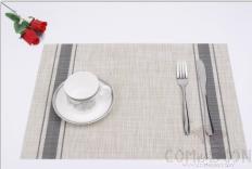 Hot Pressed Edge Pvc Placemat, Linen + Black Stripe 2*1