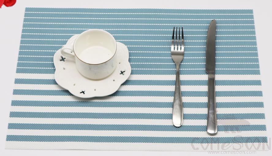 Hot Pressed Edge Pvc Placemat, Light Blue And White Stripes 2*1