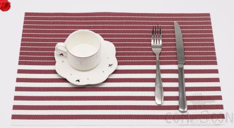 Hot Pressed Edge Pvc Placemat, Red And White Stripes 2*1