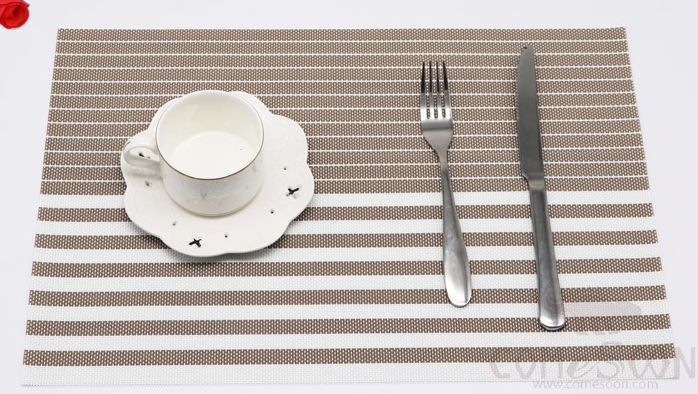 Hot Pressed Edge Pvc Placemat, Curry White Stripes 2*1