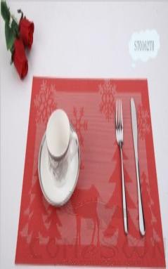 Hot Pressed Edge Pvc Placemat, Red+White Fawn Jacquard 28*43*0.1cm