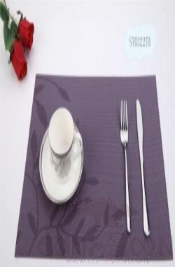 Hot Pressed Edge Pvc Placemat,Purple Leaves Jacquard 28*43*0.1cm