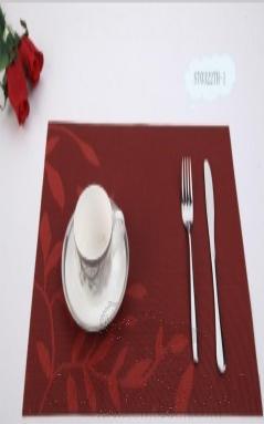 Hot Pressed Edge Pvc Placemat, Red Leaf Jacquard 28*43*0.1cm