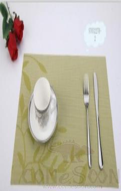 Hot Pressed Edge Pvc Placemat,Green Leaf Jacquard 28*43*0.1cm