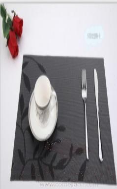 Hot Pressed Edge Pvc Placemat, Black+Transparent White Leaf Jacquard 28*43*0.1cm