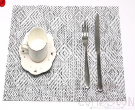 Hot Pressed Edge Pvc Placemats,Brown And White Back Diamond Gradient Jacquard 28*43*0.1cm