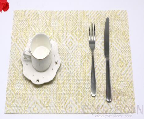 Hot Pressed Edge Pvc Placemats,Yellow And White Back To The Diamond-Shaped Gradient Jacquard 28*43*0.1cm
