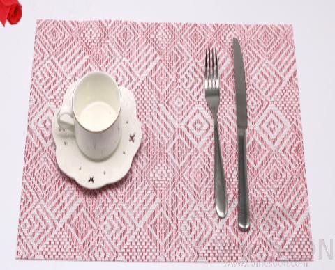 Hot Pressed Edge Pvc Placemats,Red And White Back Diamond Gradient Jacquard 28*43*0.1cm