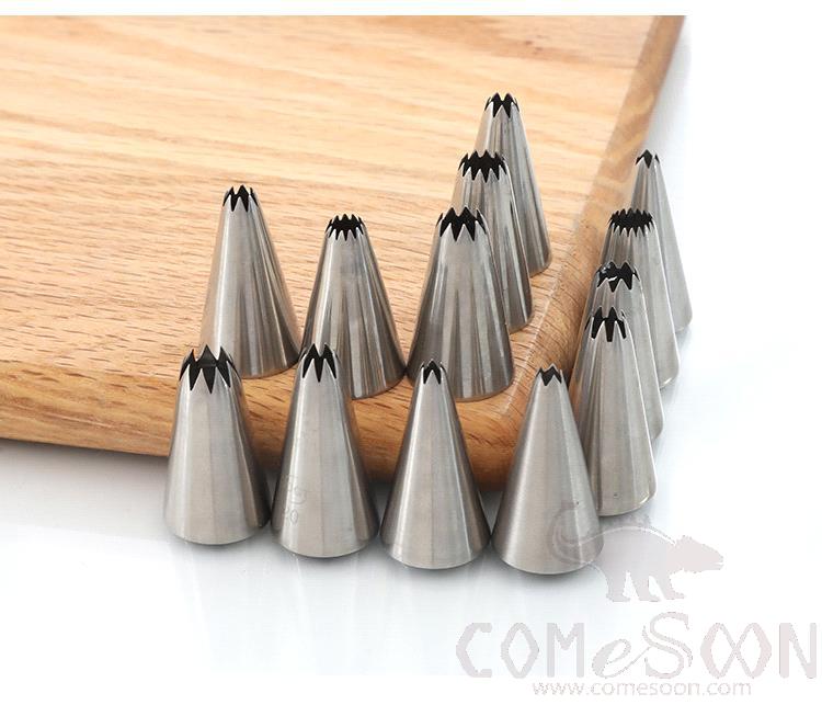 Pastry Tube Piping Mouth, 304 SS, 15pcs