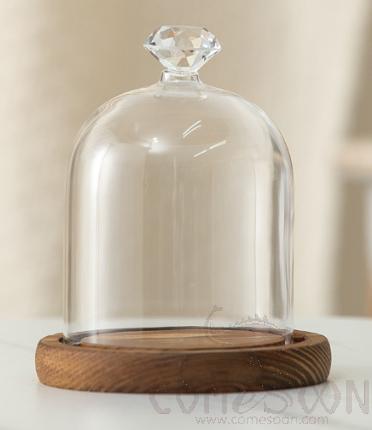 Diamond Glass Cover With Wood Base D9*11cm