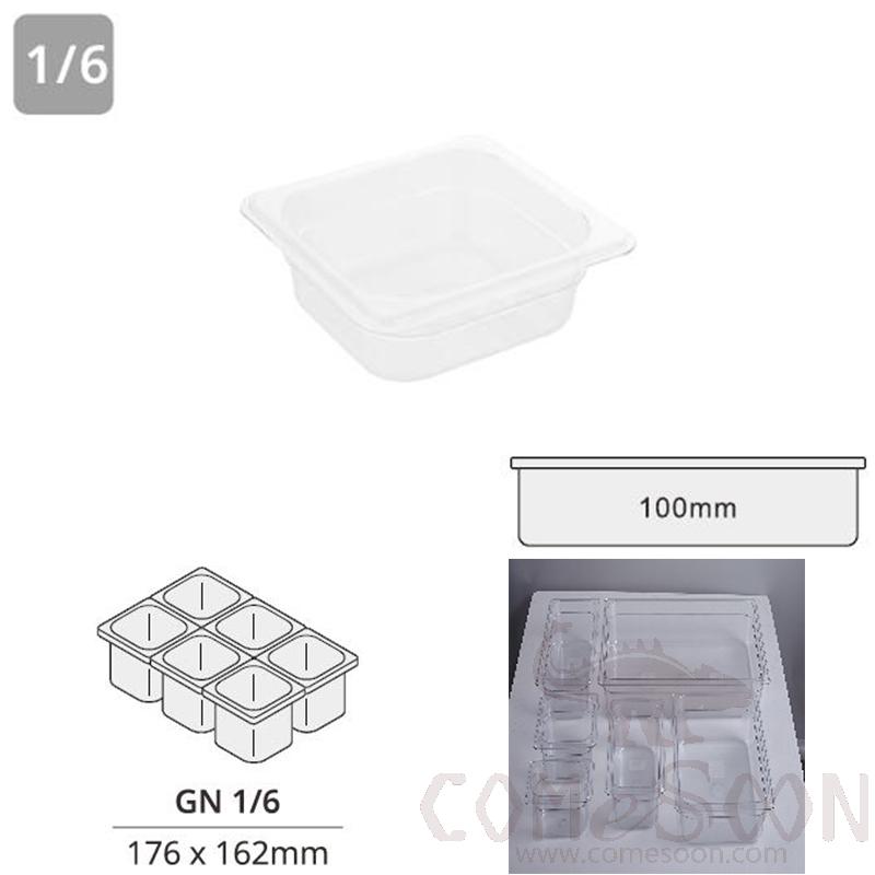 1/6*100 GN Pan, Clear PC, 176*162*100mm