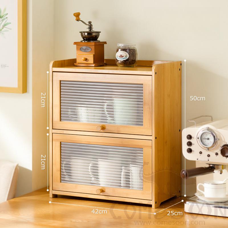 Coffee Mugs/Mugs/Teacups/Wine Glasses/Mugs Shelf Storage Cabinet, Bamboo + Acrylic, 42*25*50cm