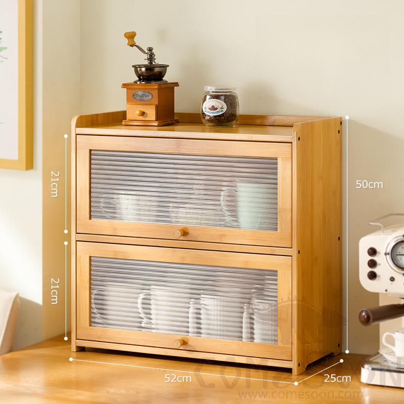 Coffee Mugs/Mugs/Teacups/Wine Glasses/Mugs Shelf Storage Cabinet, Bamboo + Acrylic, 52*25*50cm