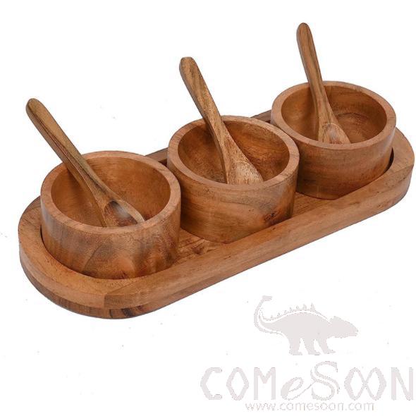 Three Bowls Set W/Tray and Spoon