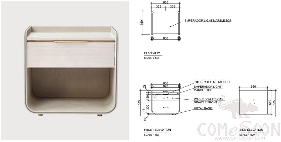 Guestroom-RO-Nightstand, W65*D55*H57.5 cm