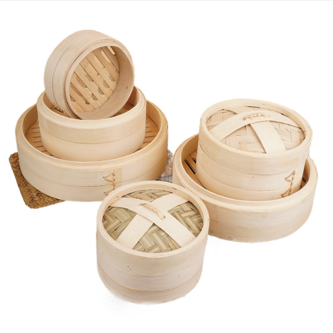 Bamboo Steamer Dim Sum Basket Two Steamers&amp;One Cover Set, φ30cm
