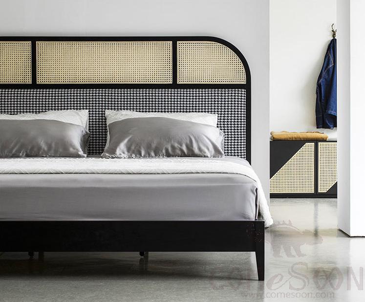 Rattan solid wood bed frame-180*200cm