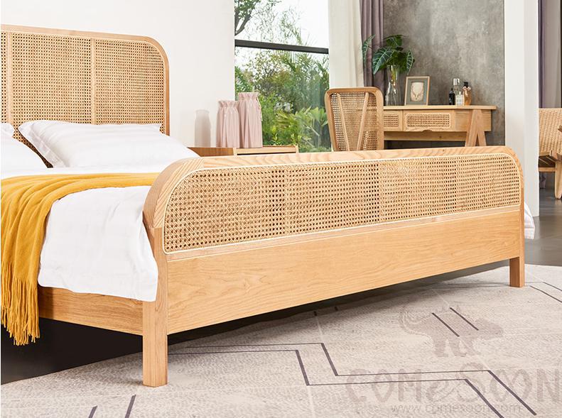 Rattan solid wood bed frame-150*200cm