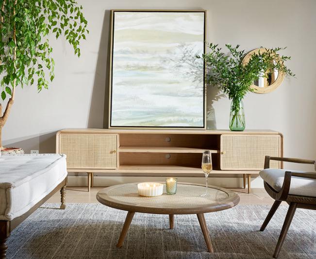 Rattan woven solid wood TV cabinet-220*40*60cm