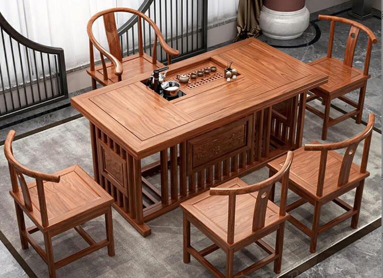 Solid wood tea table and chair combination-1 table and 5 chairs