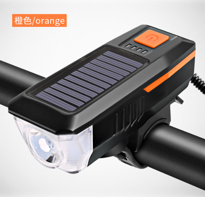 Bicycle Light, With horn and power display, Solar charging+USB charging